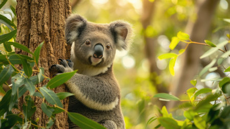 Curious Koala Clinging to Treeの素材