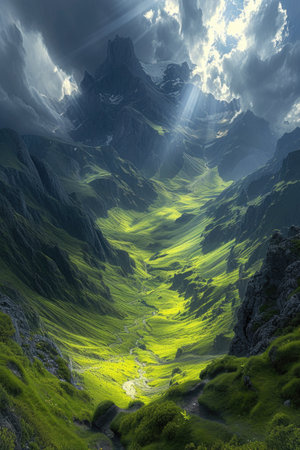 Celestial Spotlight on Rugged Peaksの素材