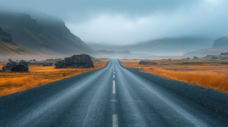 Mysterious Road Leading into Mountain Fogの素材