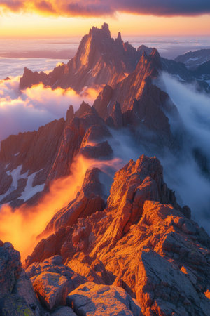 Mountain Peaks Bathed in Warm Lightの素材