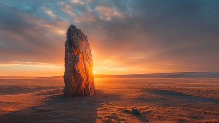 Sunset Silhouette of a Desert Monolithの素材