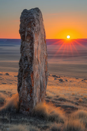 Warm Sunset Behind a Towering Desert Pillarの素材