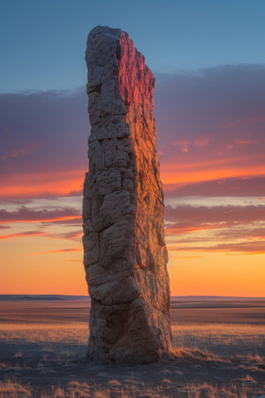 Warm Sunset Behind a Towering Desert Pillarの素材