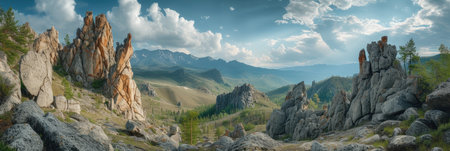 Dramatic Mountain Range under a Cloudy Skyの素材
