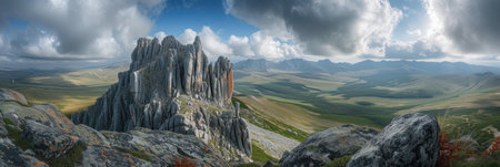 Dramatic Mountain Range under a Cloudy Skyの素材