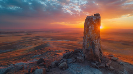 Warm Sunset Behind a Towering Desert Pillarの素材