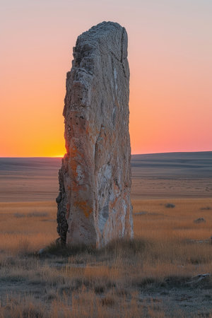 Warm Sunset Behind a Towering Desert Pillarの素材