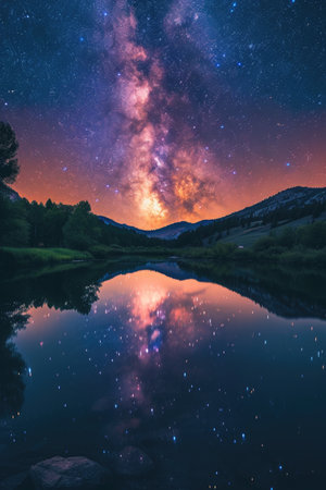 Starry Sky Mirrored in a Still Lakeの素材