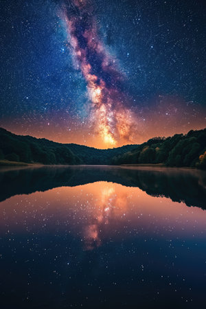 Starry Sky Mirrored in a Still Lakeの素材