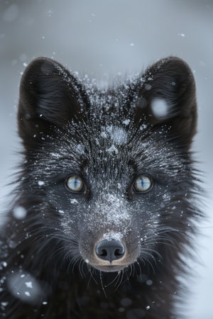 Mystical Dark Arctic Fox in a Snowy Sceneの素材
