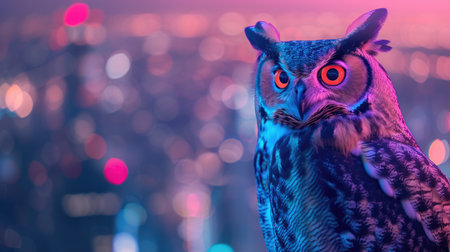Owl Over Neon Urban Landscapeの素材