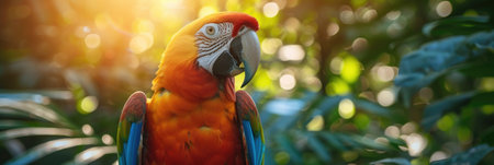 Macaw among green foliageの素材
