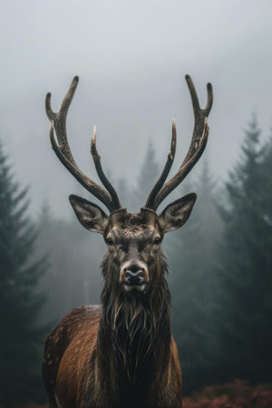 Noble Red Deer in Misty Forestの素材