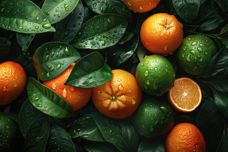 Vibrant Citrus Fruit Variety with Fresh Dewの素材