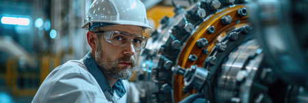 Skilled Engineer Inspecting Advanced Industrial Machineryの素材