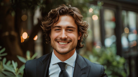 Handsome Man in Wedding Attire with a Natural Backdropの素材