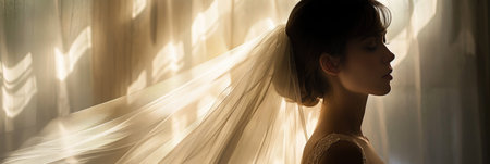 Silhouette of a Bride Against Sunlit Curtainsの素材