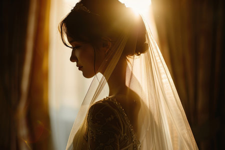 Silhouette of a Bride Against Sunlit Curtainsの素材