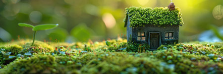 Enchanting Miniature House Covered in Mossの素材