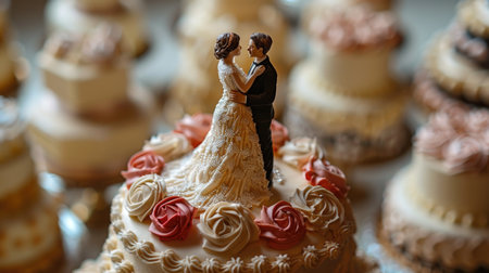 Bride and Groom Figurines on Wedding Cakeの素材