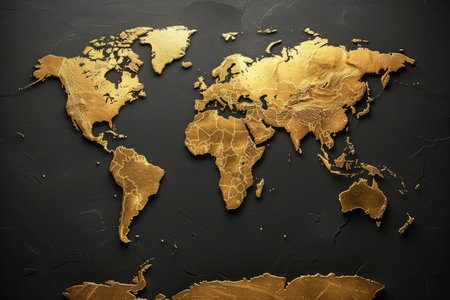 Luxurious Gold World Map on Black Backgroundの素材