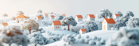 Charming Miniature Cityscape with Paper Houses and Treesの素材