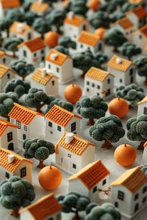 Miniature Paper Craft Model of a Quaint Villageの素材