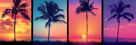 Tropical Palm Silhouettes Against Vivid Sunset Skiesの素材