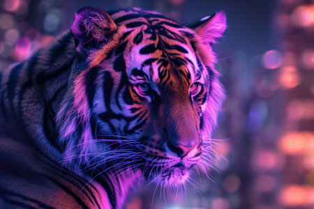 Majestic Tiger Against City Lightsの素材