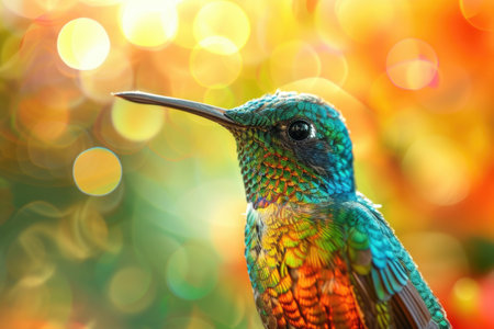 Hummingbird Amongst Vibrant Flowersの素材