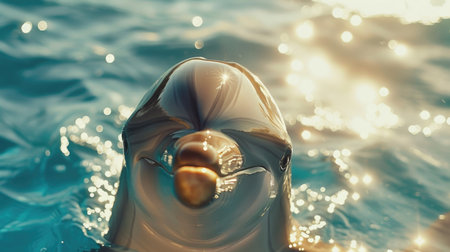 Smiling Dolphin in Sun-Kissed Ocean Wavesの素材