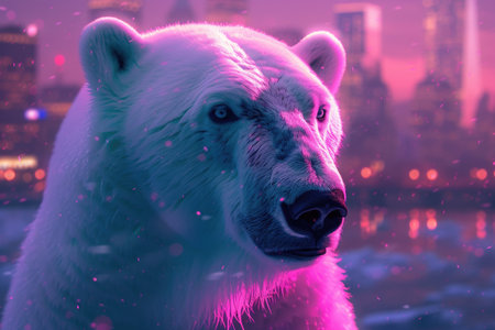 Polar Bear with Neon Cityの素材