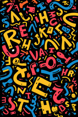 Bold Colorful Letters on Black Backgroundの素材