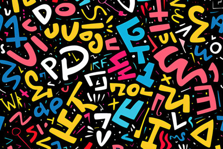 Bold Colorful Letters on Black Backgroundの素材