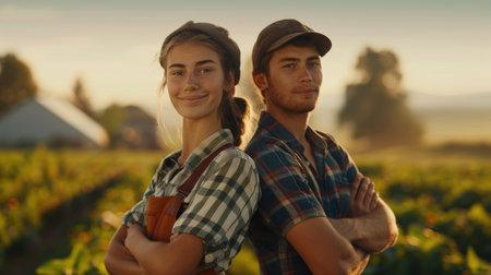 Confident Male and Female Farmers with Crossed Armsの素材