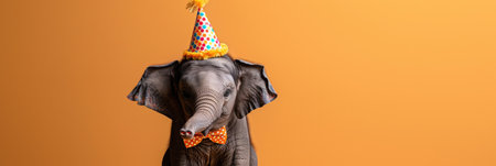 Birthday Elephant: Gentle Giant in a Party Hat and Bow Tieの素材