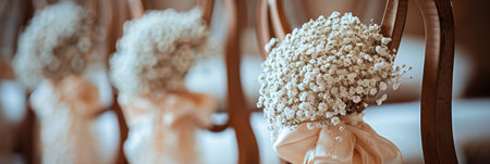 Elegant Outdoor Chair Decor with Baby's Breath and Ribbonsの素材