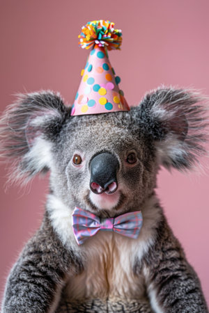 Party Koala in a Festive Hat and Bow Tieの素材