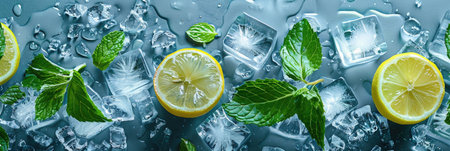 Refreshing Ice Cubes with Lemon and Mintの素材