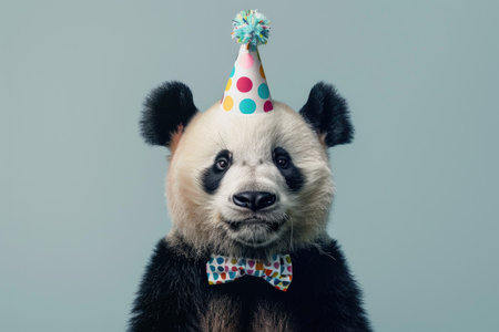 Celebratory Panda with Party Hat and Bow Tieの素材