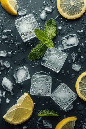 Refreshing Ice Cubes with Lemon and Mintの素材