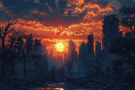 Apocalyptic Cityscape at Sunsetの素材