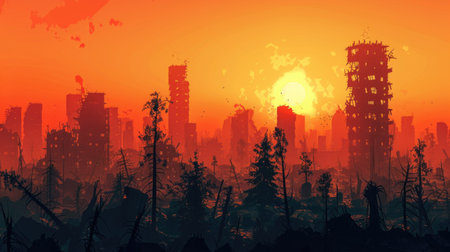 Apocalyptic Cityscape at Sunsetの素材