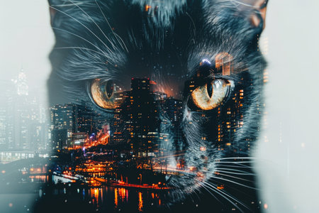 City Lights through Cat's Eyes: Double Exposure Portraitの素材