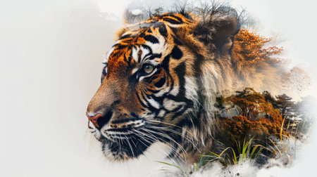 Double Exposure of Tiger and Dense Jungleの素材