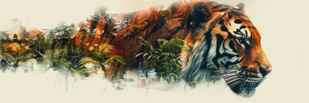 Double Exposure of Tiger and Dense Jungleの素材