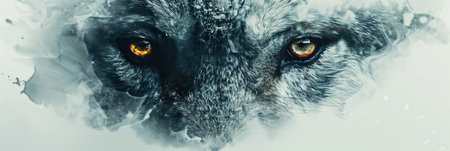 Mystic Wolf Portrait with Winter Forest Double Exposureの素材