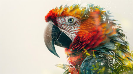 Double exposure of a macaw in the rainforestの素材