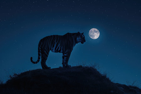 Tiger Silhouette on a Hillの素材