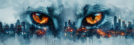 Cat's Eyes Double Exposure with Metropolitan Backgroundの素材